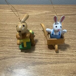 Wooden Easter Bunnies spring scooter & Wheelbarrow Christmas Or Easter ornaments